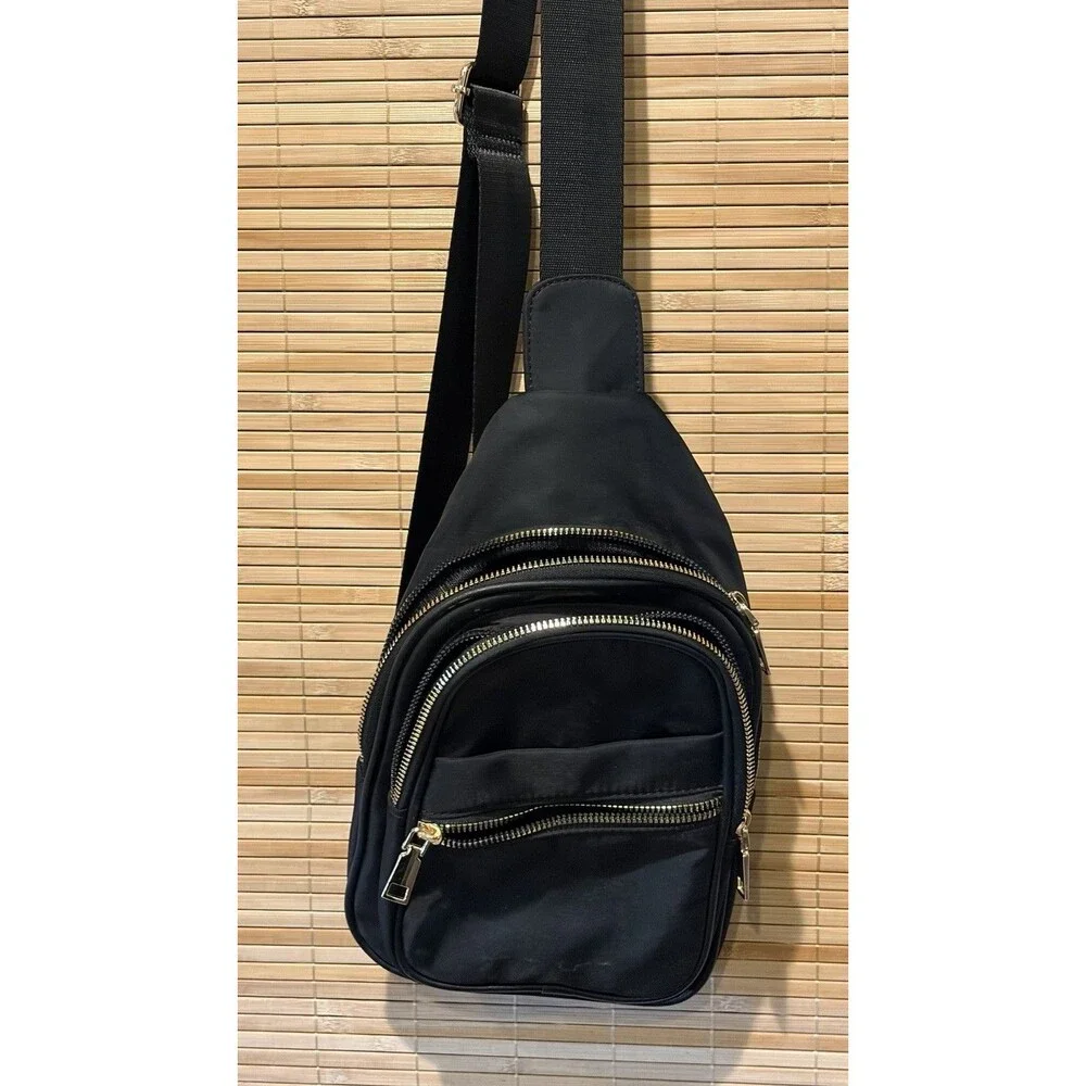 Black Sling Crossbody Backpack Bag Zip Closure Pockets Travel Backpack Purse